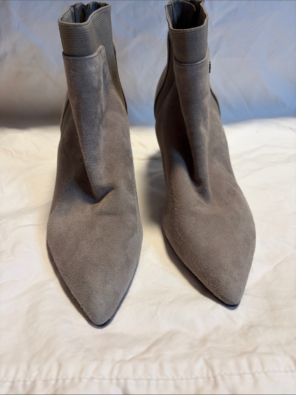 Bandolino Gray Suede Pointed Toe Chelsea Booties